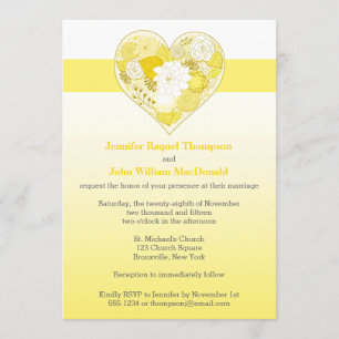 Invitación Casando el   amarillo, corazón floral del blanco