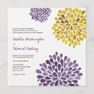 Invitación Casando la dalia amarilla púrpura florece la