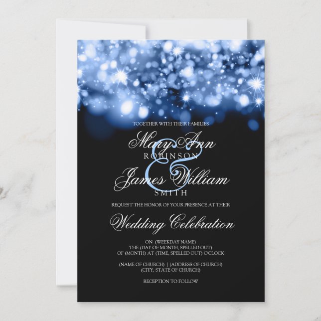 Invitación Casar el azul chispeante del zafiro de las luces (Anverso)