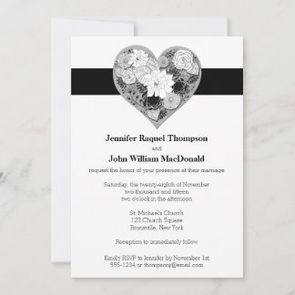 Invitación Casar el corazón el | floral blanco y negro del |