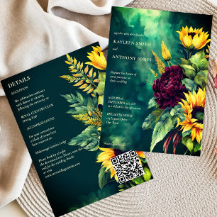 Invitación Casas caídas girasoles rústicos verdes