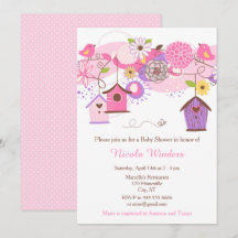 Casas de Aves Florales Rosa y Morada Baby Shower