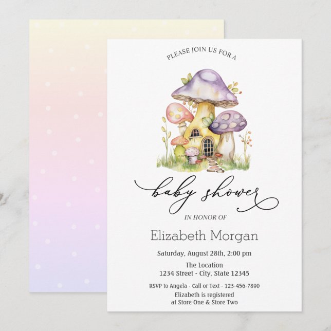 Invitación Casas de champiñones Puntos Ombre Polka (Anverso / Reverso)