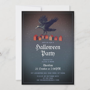Invitación Casas de cuervo bajo la luz de la luna en la noche