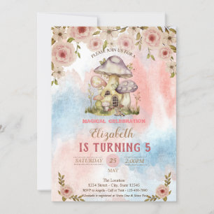 Invitación Casas de hongos Flores de acuarela Splash Cumpleañ