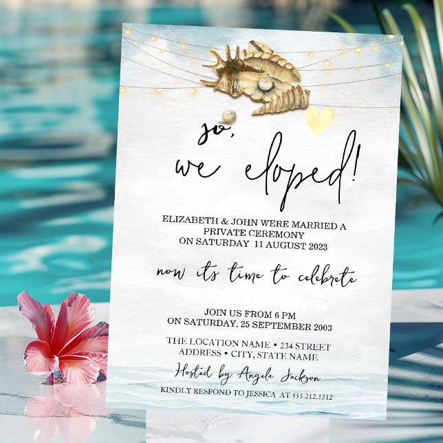 Invitación Casas de mar, mar, luces de cadena Elopement Boda (Subido por el creador)