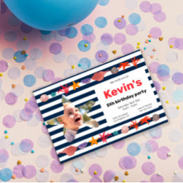 Invitación Casas de mar, Starfish & Coral en franjas náuticas