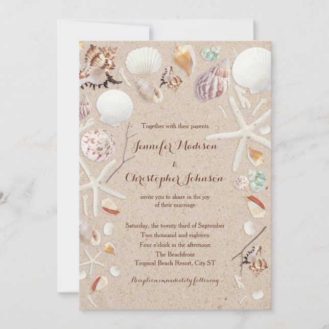 Invitación Casas de mar y Starfish en la boda de la playa (Anverso)