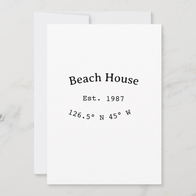 Invitación Casas de playa. Fecha año personalizado coordenada (Anverso)