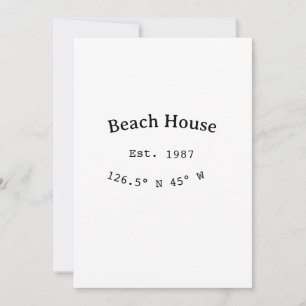 Invitación Casas de playa. Fecha año personalizado coordenada