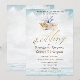 Invitación Casas marinas de color agua, Boda marino