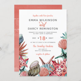 Invitación Cascada acuática rústica Seashells Starfish Beach 