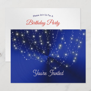 Invitación Cascada de Cumpleaños Estrella de Luz Azul Mediano