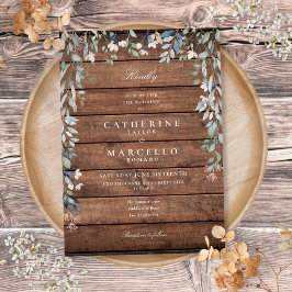 Invitación Cascada Floral de Verdor Boda de Madera Rústica