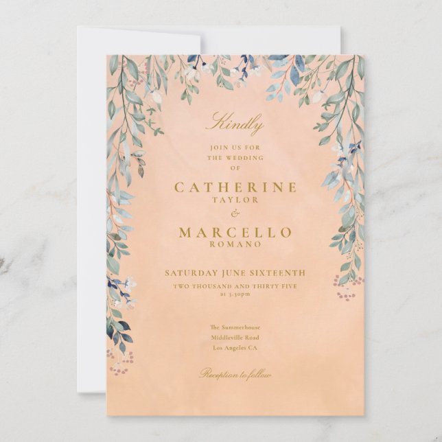 Invitación Cascada Floral de Verdor Boda Rústica Toscana (Anverso)