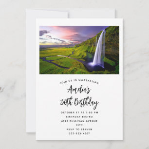 Invitación Cascada Islandesa Foto de Cumpleaños Verde Natural