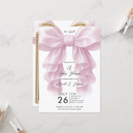 Invitación Cascada Rosa con Volantes y Lazo: Elegante Ducha d