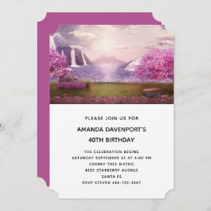 Invitación Cascadas y cerezos alrededor de un cumpleaños en e