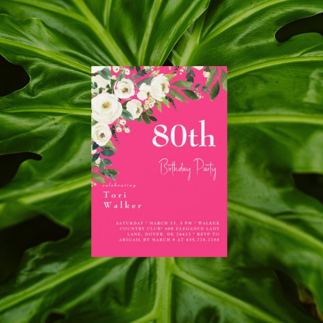 Invitación Cascading White Floral Hot Pink 80 cumpleaños (Subido por el creador)
