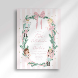 Invitación Cascanueces con lazo rayado rosa cumpleaños 2 Ball