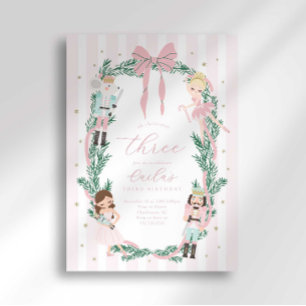 Invitación Cascanueces de lazo rayado de rosa Ballet Tercer c