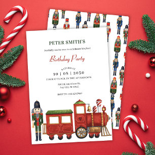 Invitación Cascanueces de Navidad con tren cumpleaños Navidad