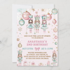 Invitación Cascanueces Navidad Rosa Niña 2do Cumpleaños