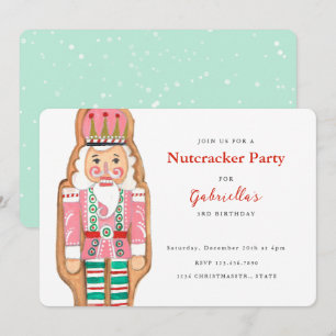 Invitación Cascanueces rosa y turquesa invierno Navidades Fie