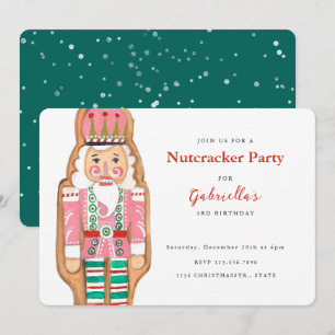 Invitación Cascanueces rosa y turquesa invierno Nieve Fiesta