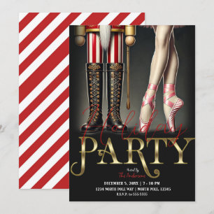 Invitación Cascanueces y bailarina Fiesta de Navidad en negro