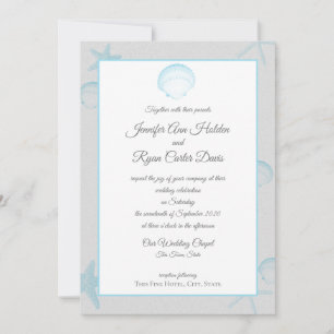 Invitación cáscaras plateadas Boda del lado oceánico