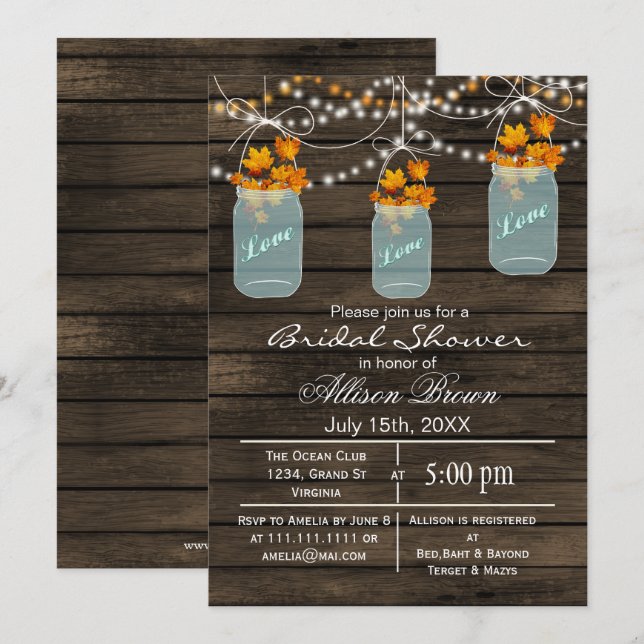 Invitación cascarón de arce de madera de pino rústico (Anverso / Reverso)