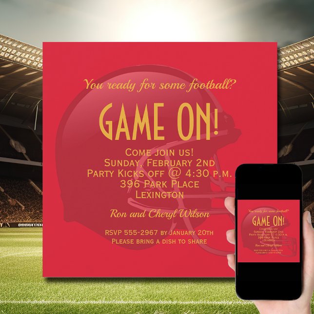 Invitación Casco de fútbol del Día del Juego Rojo (Order INSTANT DOWNLOAD to send digitally or PRINTED cards to mail or both!
)