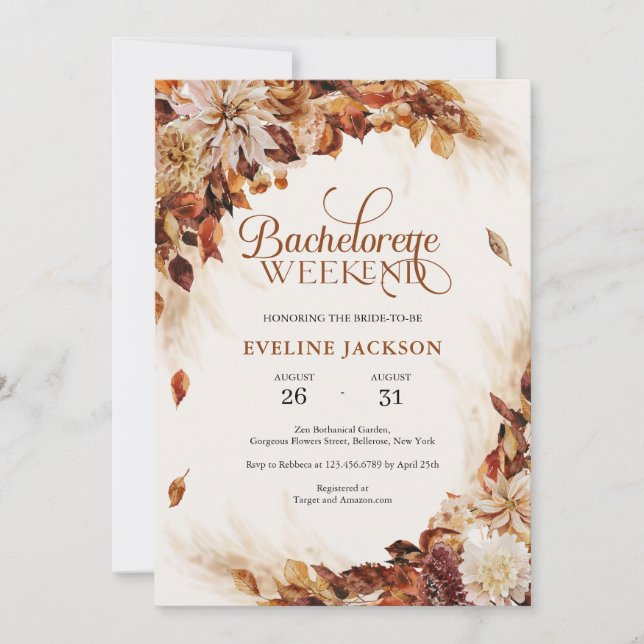 Invitación Casco elegante y Bachelorette floral de cobre de o (Anverso)