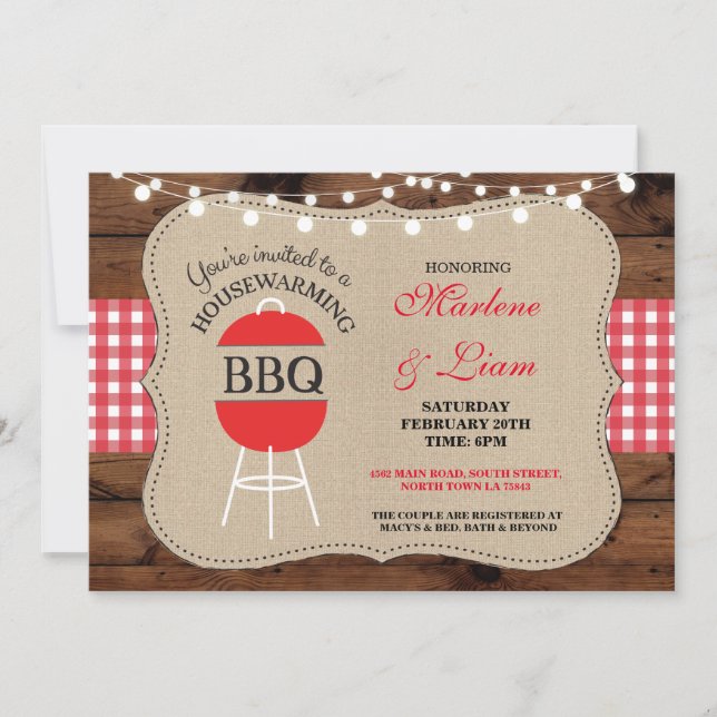 Invitación casera rústica roja del Bbq del estreno (Anverso)