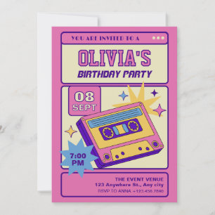 Invitación Casete fiesta de música retro beige rosa