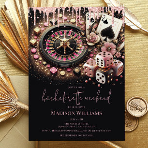Invitación Casino Bachelorette Luxury Black Pink Gold