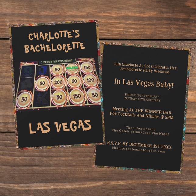Invitación Casino Bachelorette Party En Las Vegas Black (Front And Back - Las Vegas Bachelorette Party Invitation)