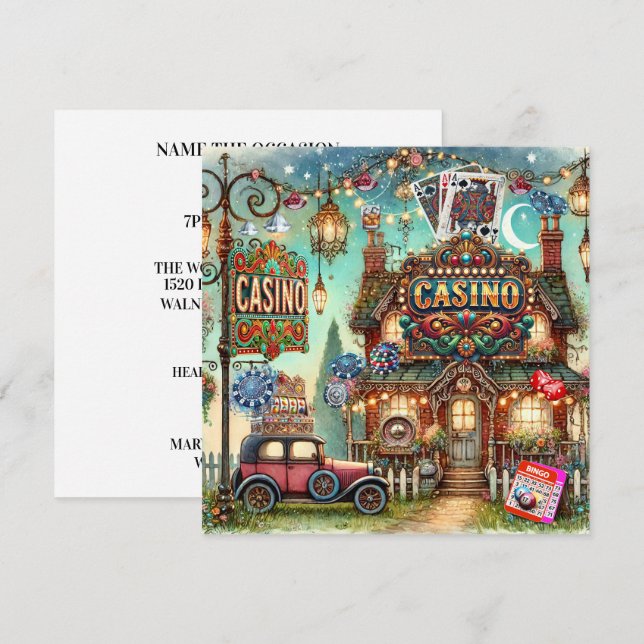 INVITACIÓN CASINO . CARTAS. BINGO (Anverso / Reverso)