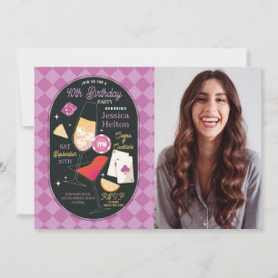 Invitación Casino Cocktails Las Vegas Birthday Photo Pink