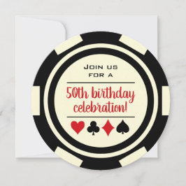 Invitación Casino de Chip de Póquer Blanco Negro de Cumpleaño