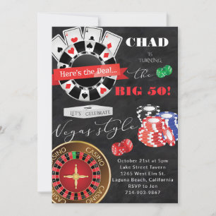 Invitación Casino de la fiesta de cumpleaños del tema de póqu