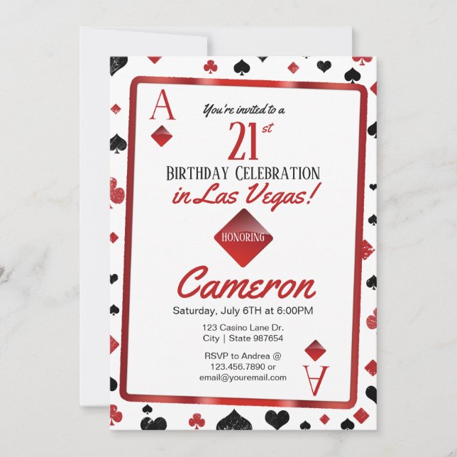 Invitación Casino de Las Vegas 21º cumpleaños | Juego de tarj (Anverso)