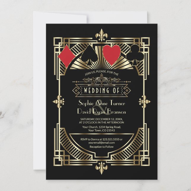 Invitación Casino Gold Black Art Deco Roaring Boda de los año (Anverso)