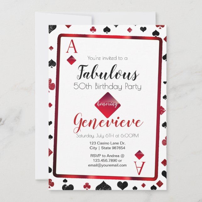 Invitación Casino Las Vegas 50 y fabuloso cumpleaños (Anverso)