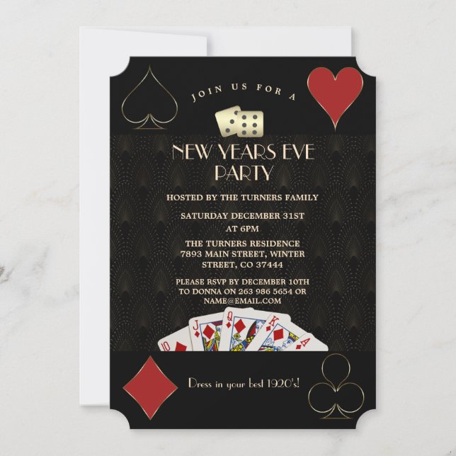 Invitación Casino Las Vegas Gold Great Gatsby New Yve (Anverso)