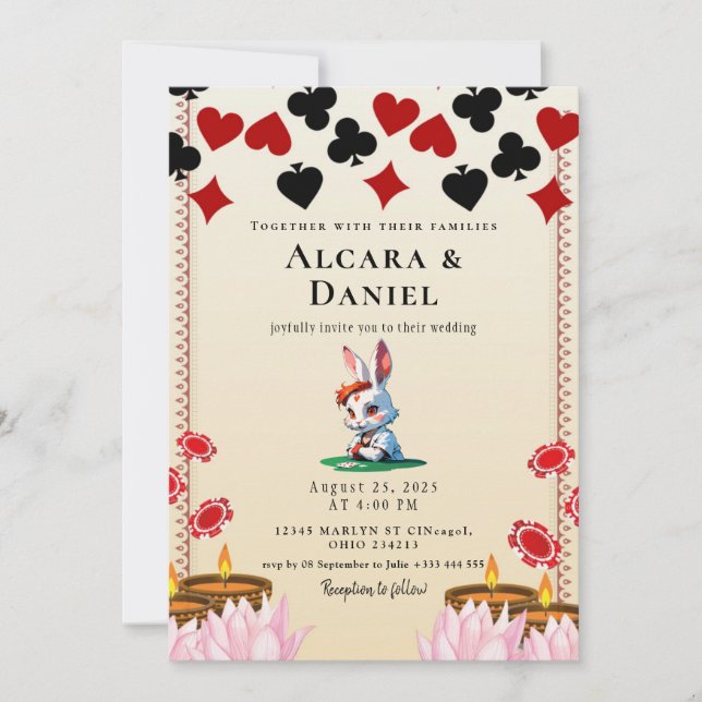 Invitación Casino Las Vegas Poker wedding (Anverso)