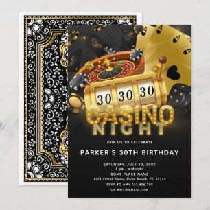 Invitación Casino Night Birday Party Black Gold