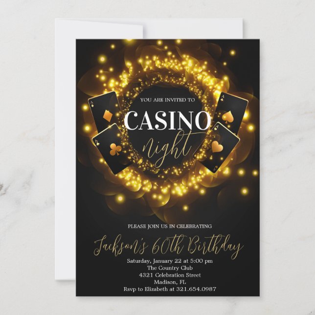 Invitación Casino Night Birthday Poker Birthday Party (Anverso)