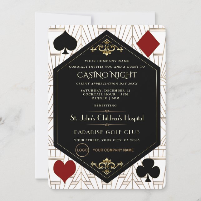 Invitación Casino Night Company Client Appreciation Charity (Anverso)